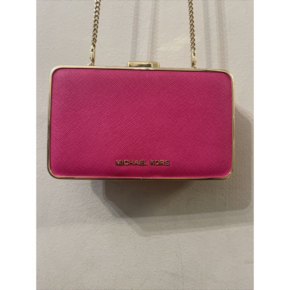 Michael Kors Cross Body Bag Satchel Purse Pink Leather Gold Hardware